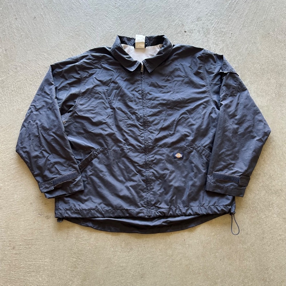 Vintage 90s Dickies Windbreaker Jacket Size XL Navy Blue Full Zip Collared Work